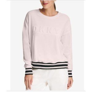 NWT DKNY Women's Size Large Sport Velour Embossed Logo Top Pink
